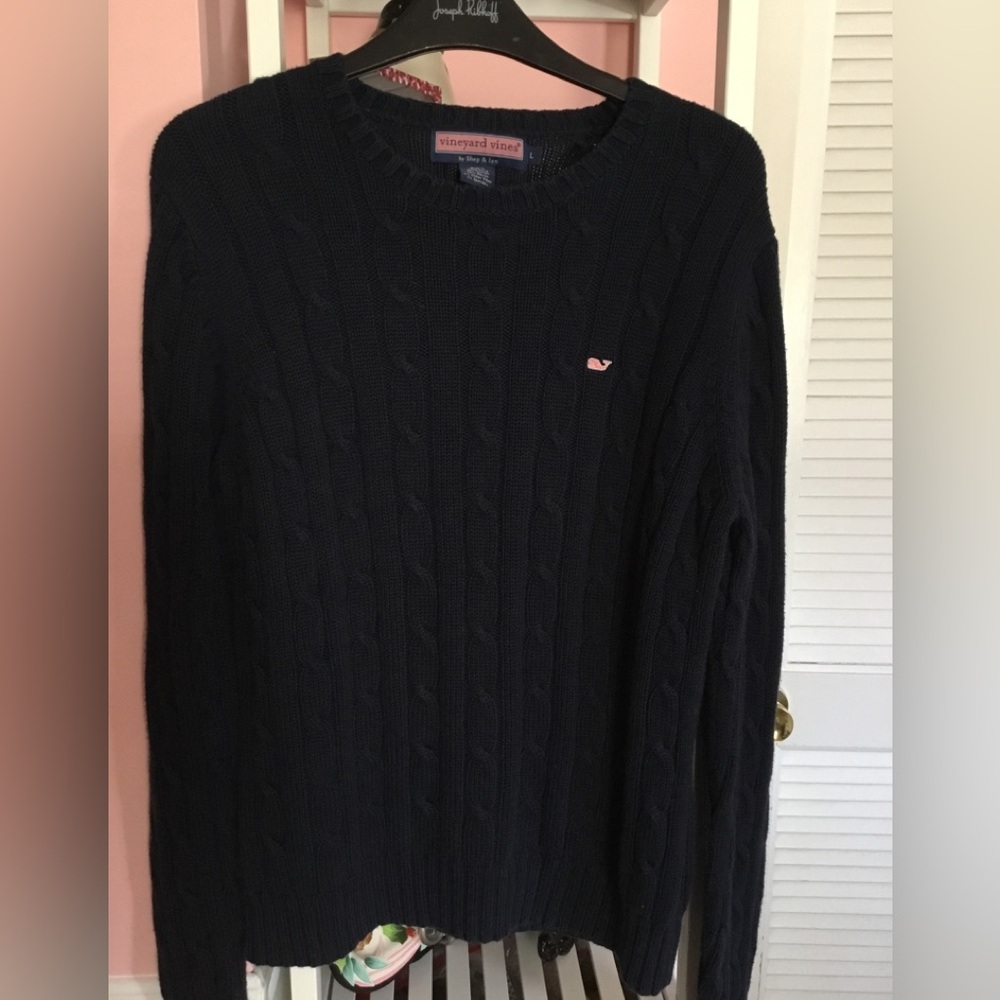 Vineyard Vines Navy cable crew sweater ladies large GUC